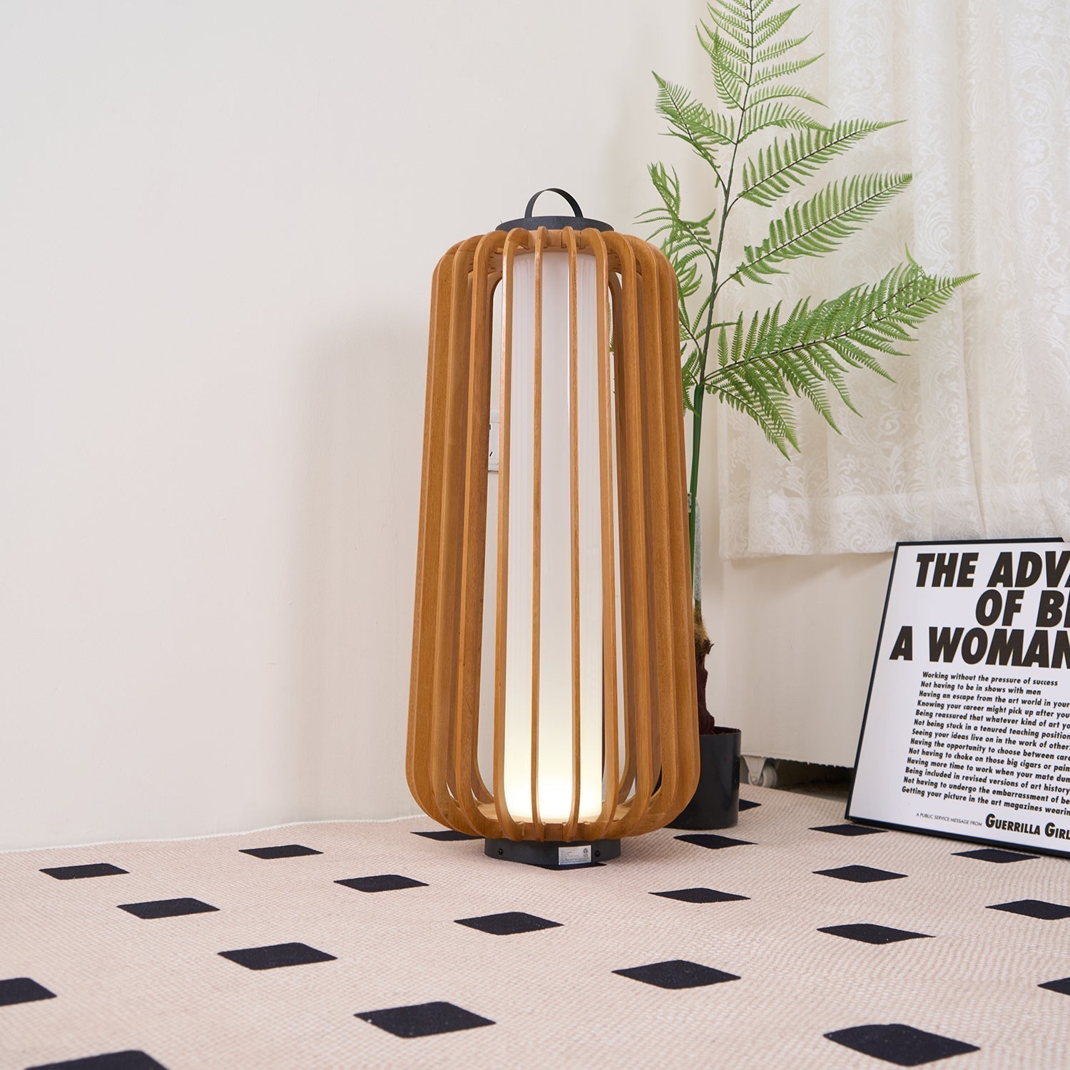 Elvelian Portable Rechargeable Wood Lantern Outdoor Light