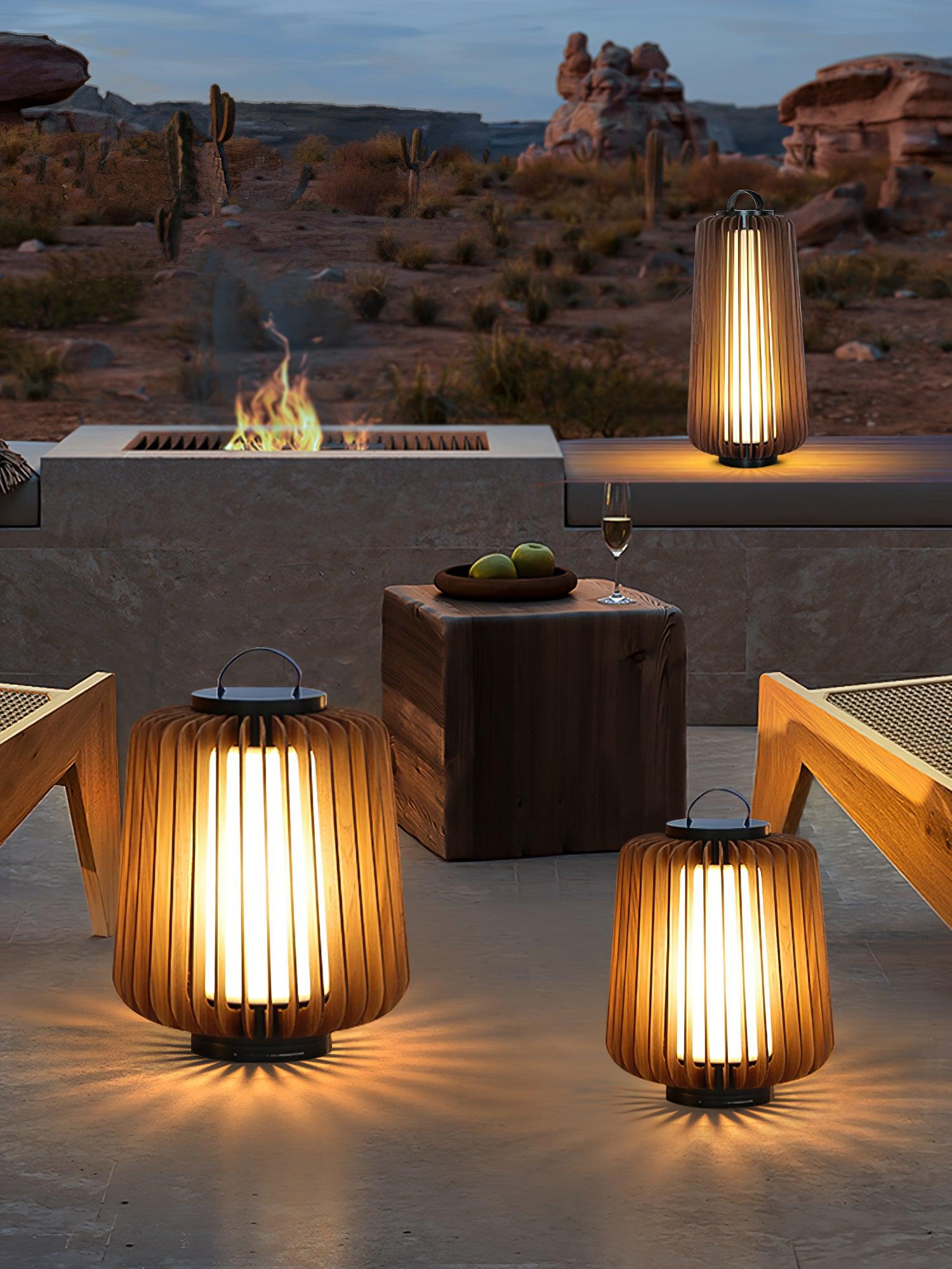 Elvelian Portable Rechargeable Wood Lantern Outdoor Light