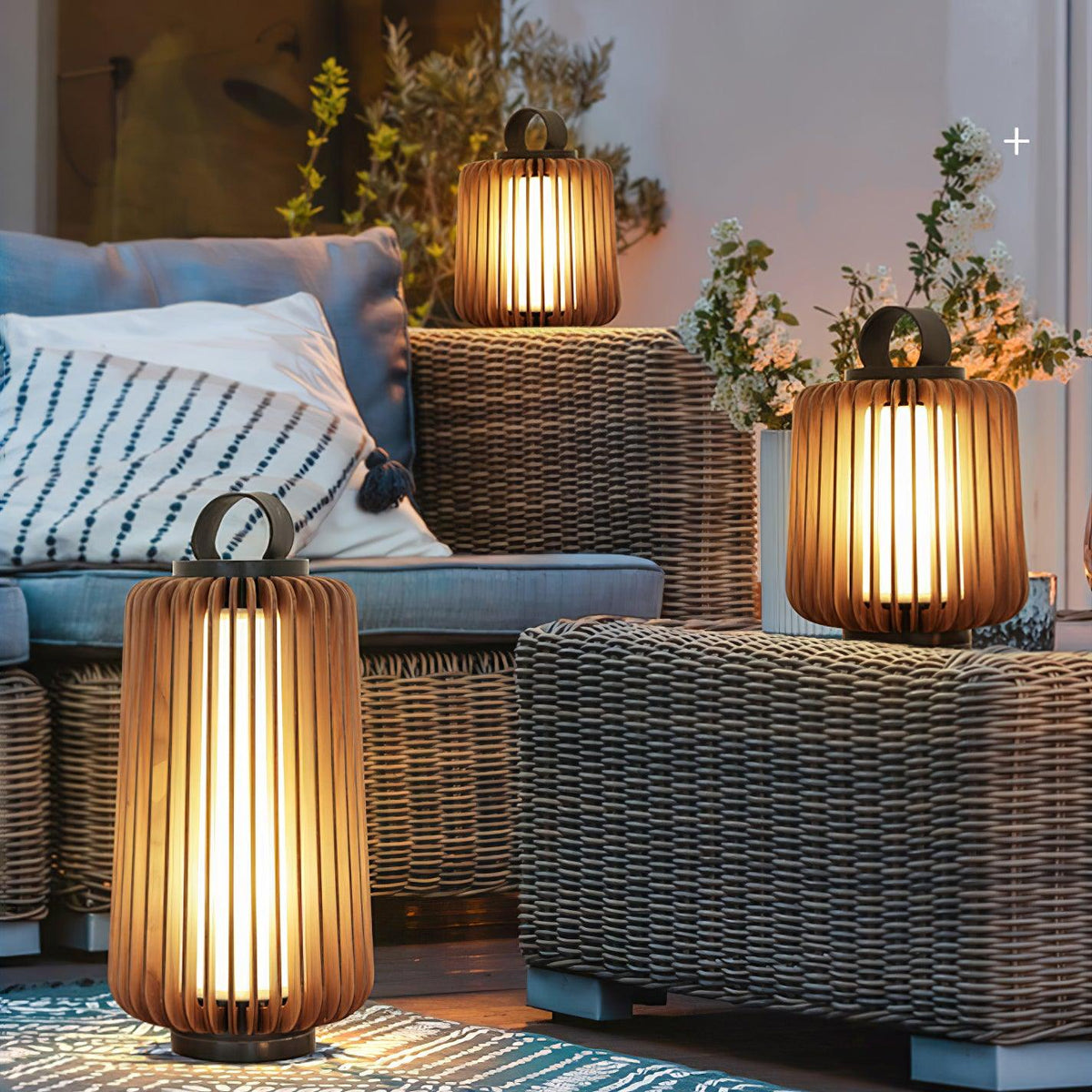 Elvelian Portable Rechargeable Wood Lantern Outdoor Light