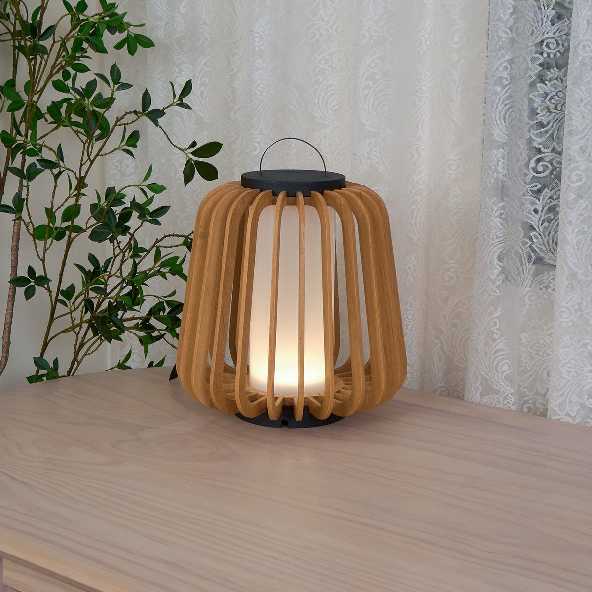 Elvelian Portable Rechargeable Wood Lantern Outdoor Light