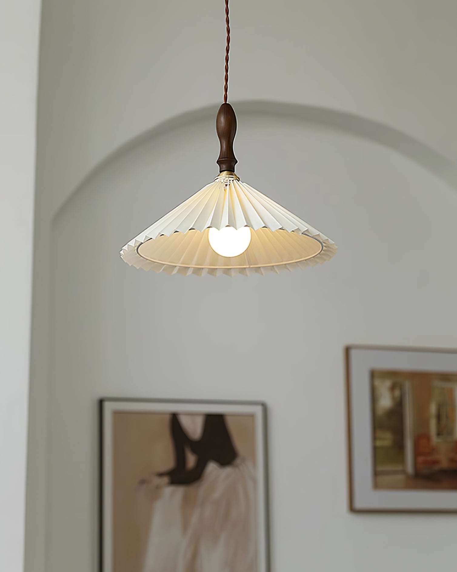Eldora Pleated Shade Plug-In Pendant Light with Wooden Accent - Neutral Decor