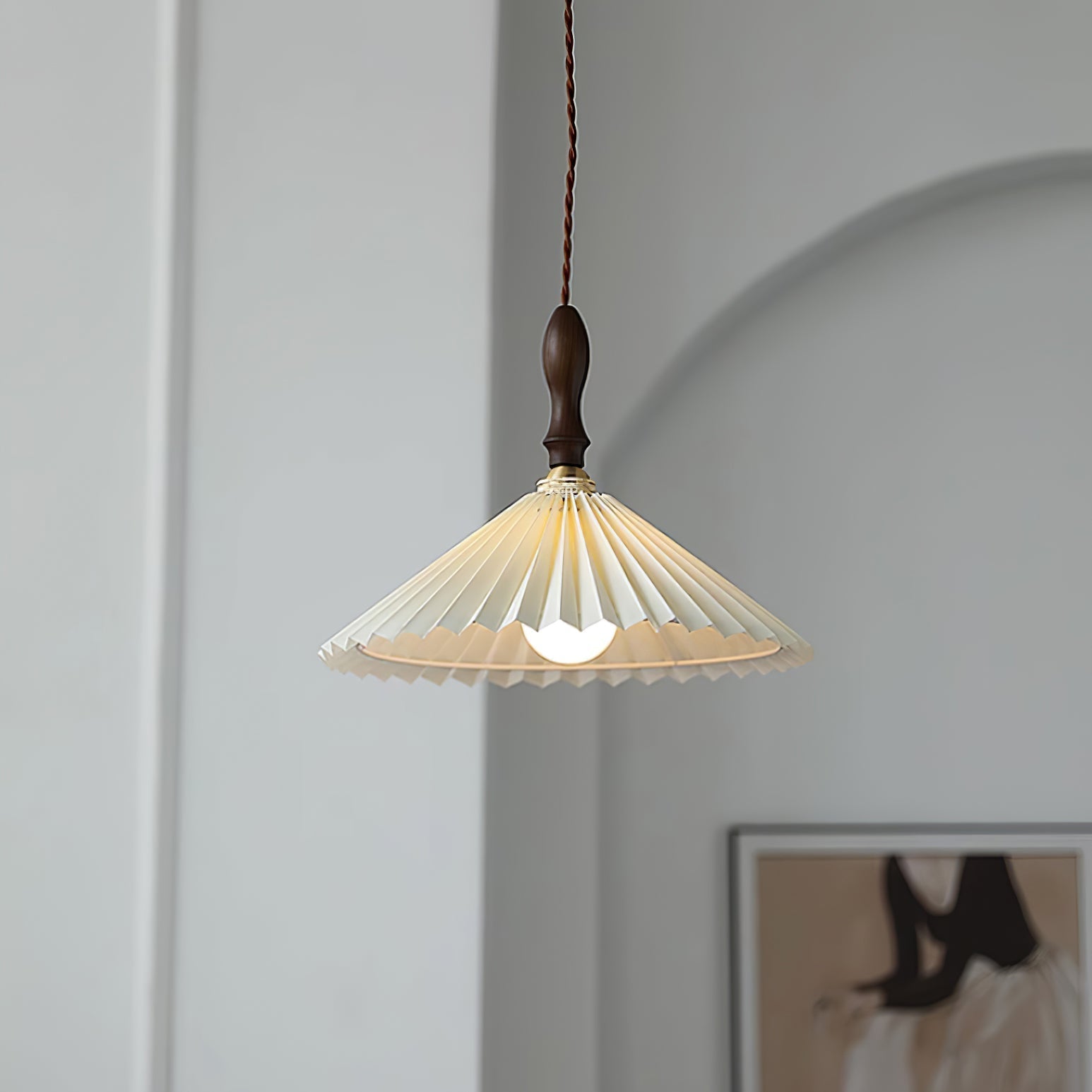 Eldora Pleated Shade Plug-In Pendant Light with Wooden Accent - Neutral Decor