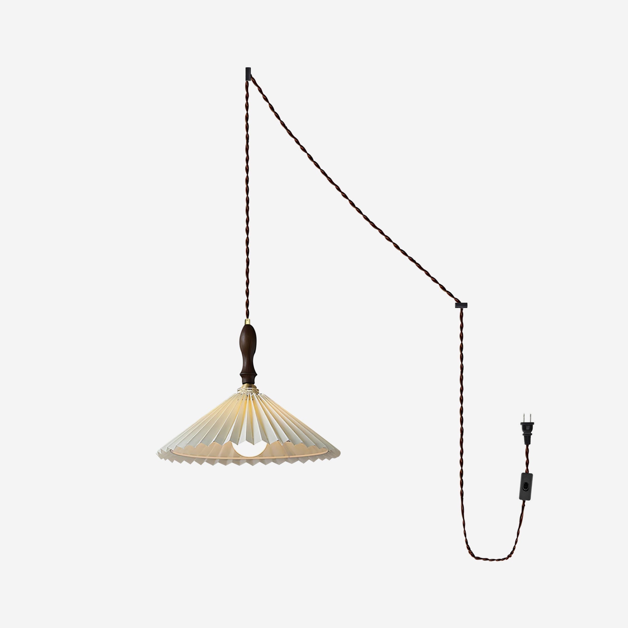 Eldora Pleated Shade Plug-In Pendant Light with Wooden Accent - Neutral Decor