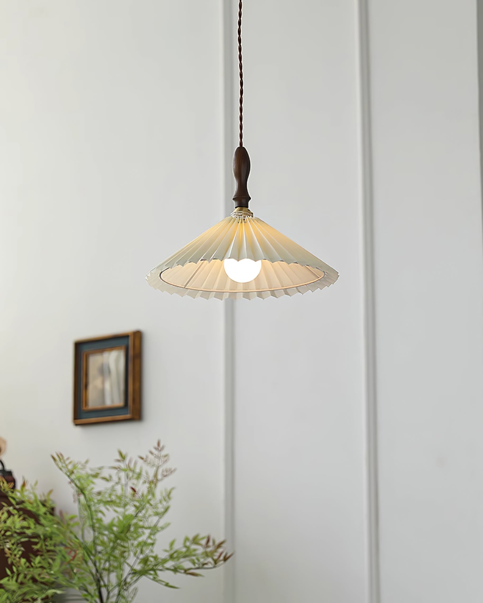 Eldora Pleated Shade Plug-In Pendant Light with Wooden Accent - Neutral Decor