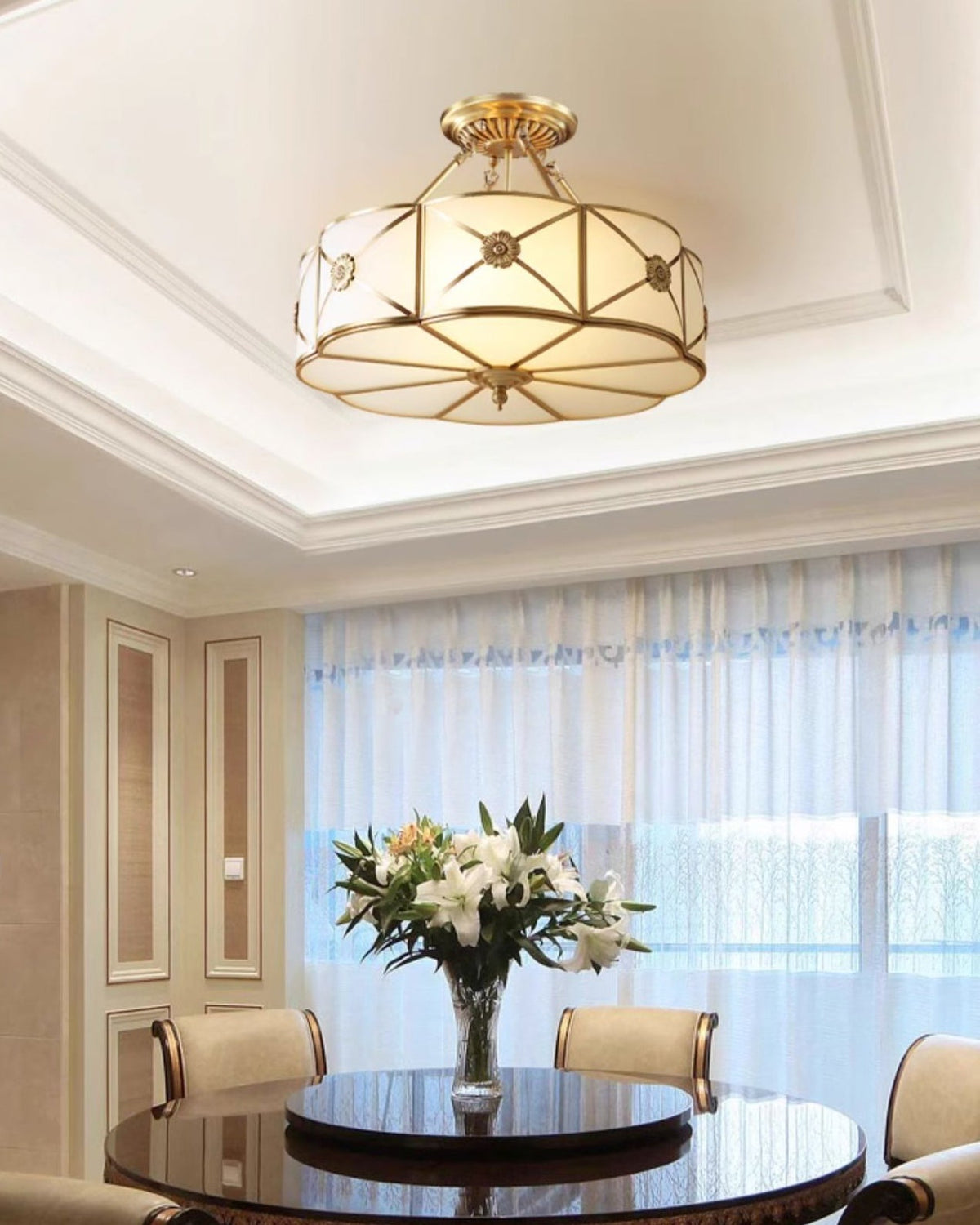 Auralaine Ceiling Lamp Brass Scalloped Frosted Classic