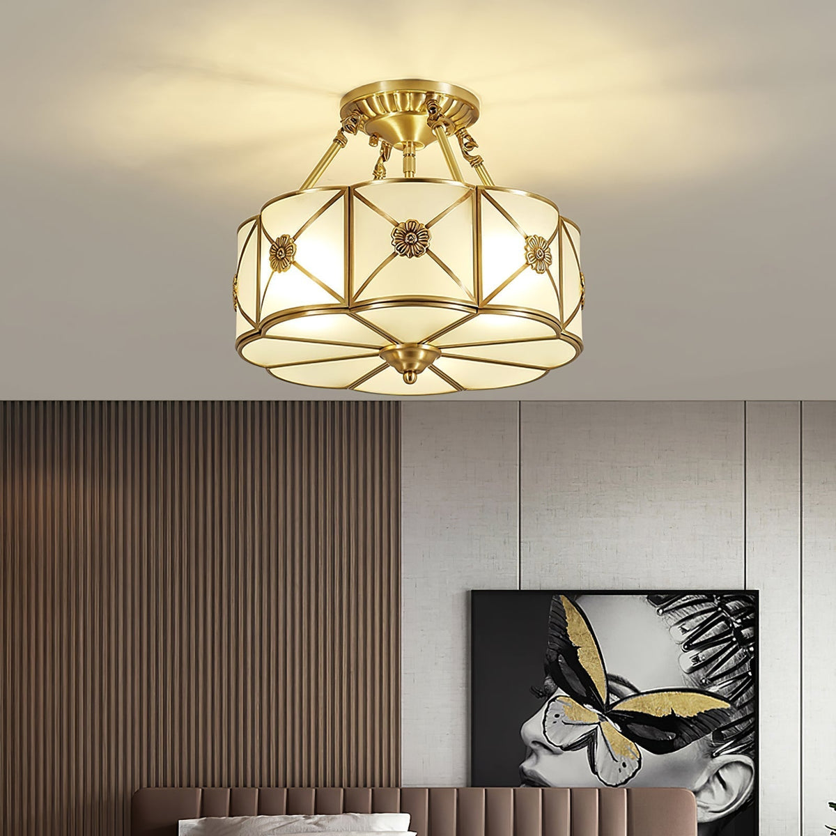 Auralaine Ceiling Lamp Brass Scalloped Frosted Classic
