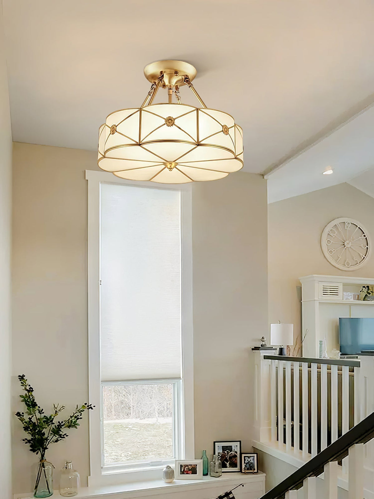 Auralaine Ceiling Lamp Brass Scalloped Frosted Classic