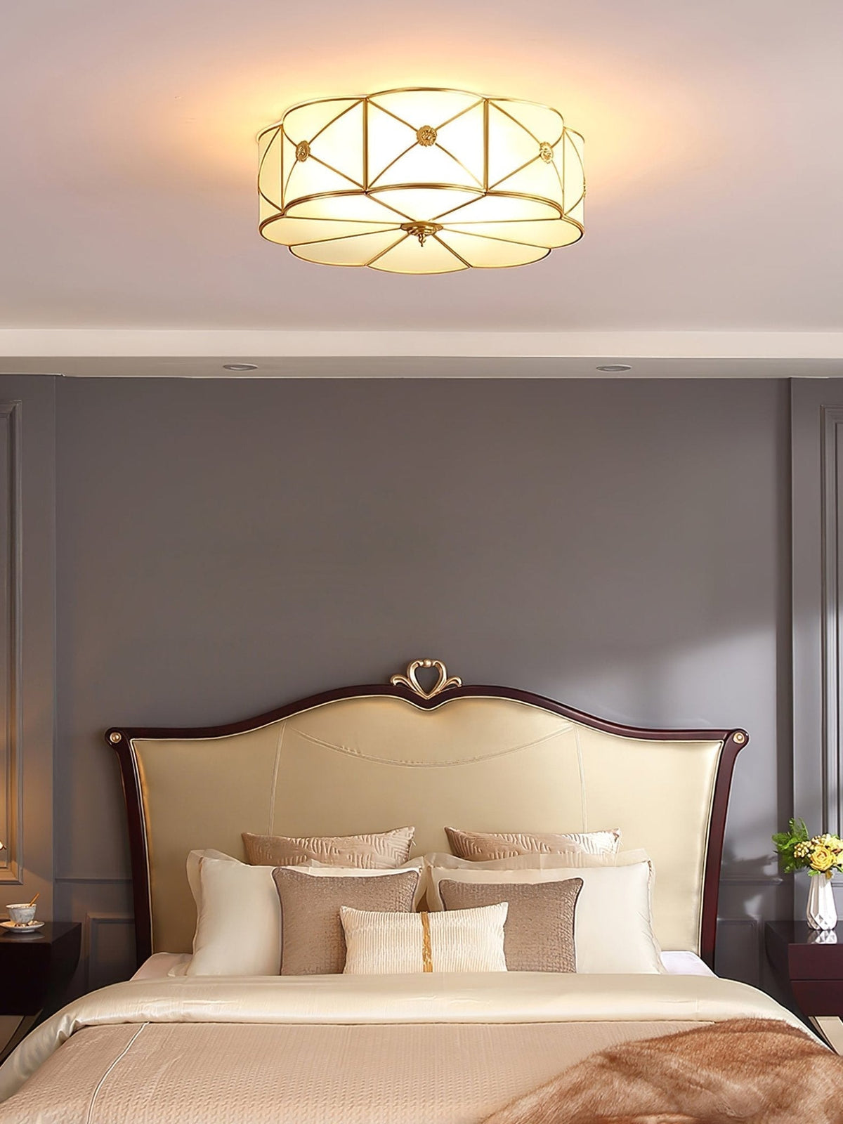 Auralaine Ceiling Lamp Brass Scalloped Frosted Classic