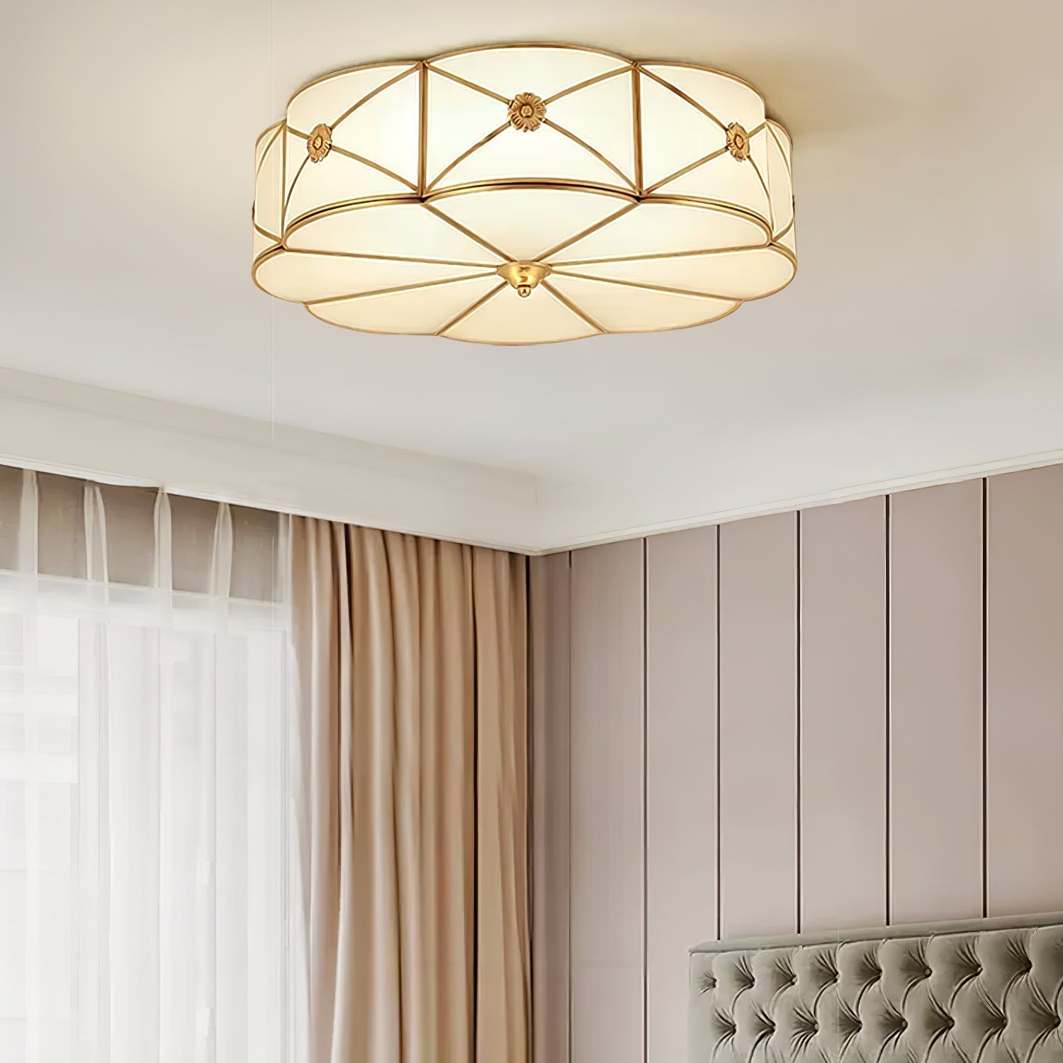 Auralaine Ceiling Lamp Brass Scalloped Frosted Classic