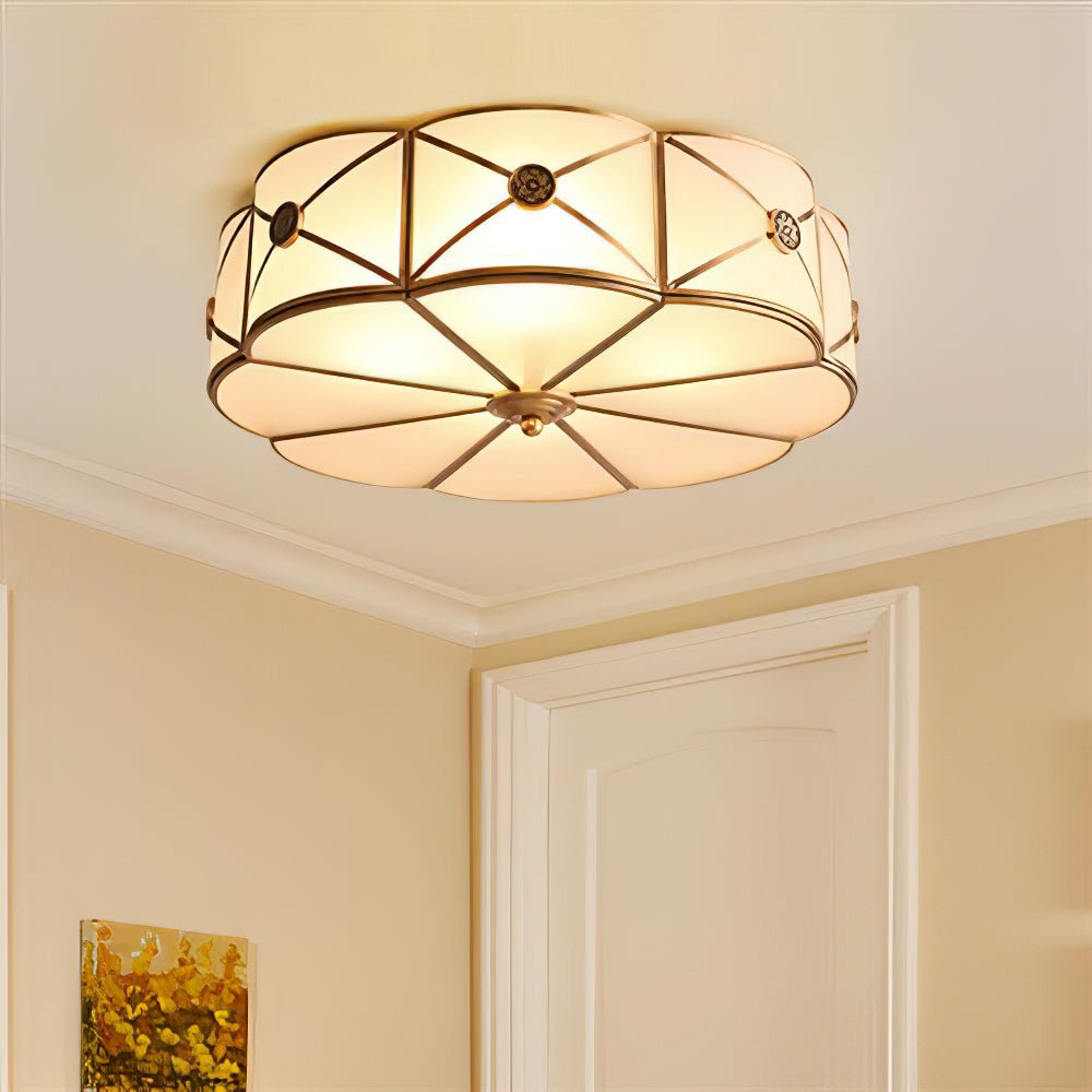 Auralaine Ceiling Lamp Brass Scalloped Frosted Classic