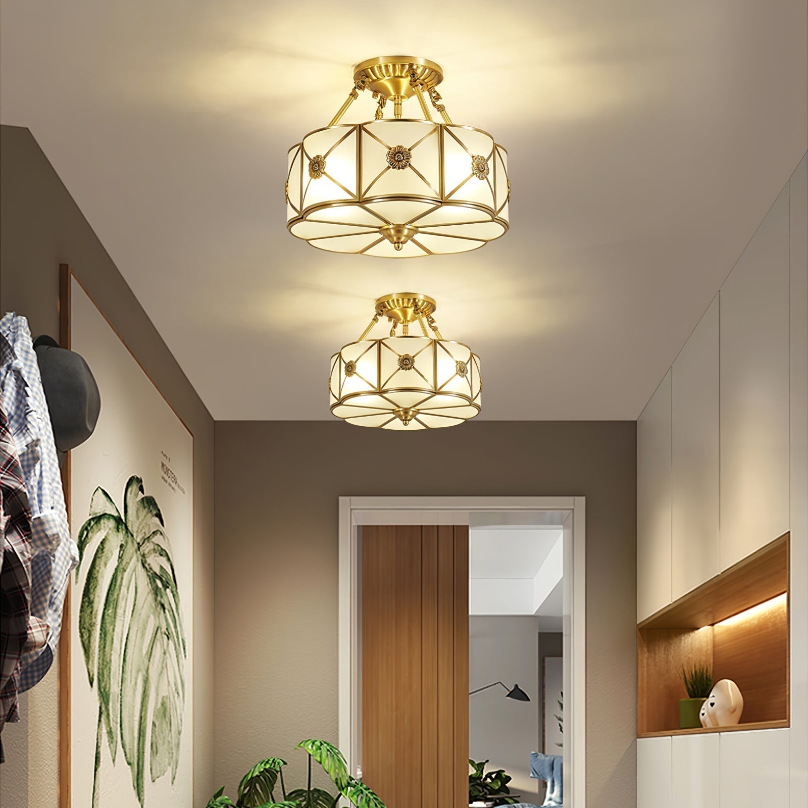 Auralaine Ceiling Lamp Brass Scalloped Frosted Classic