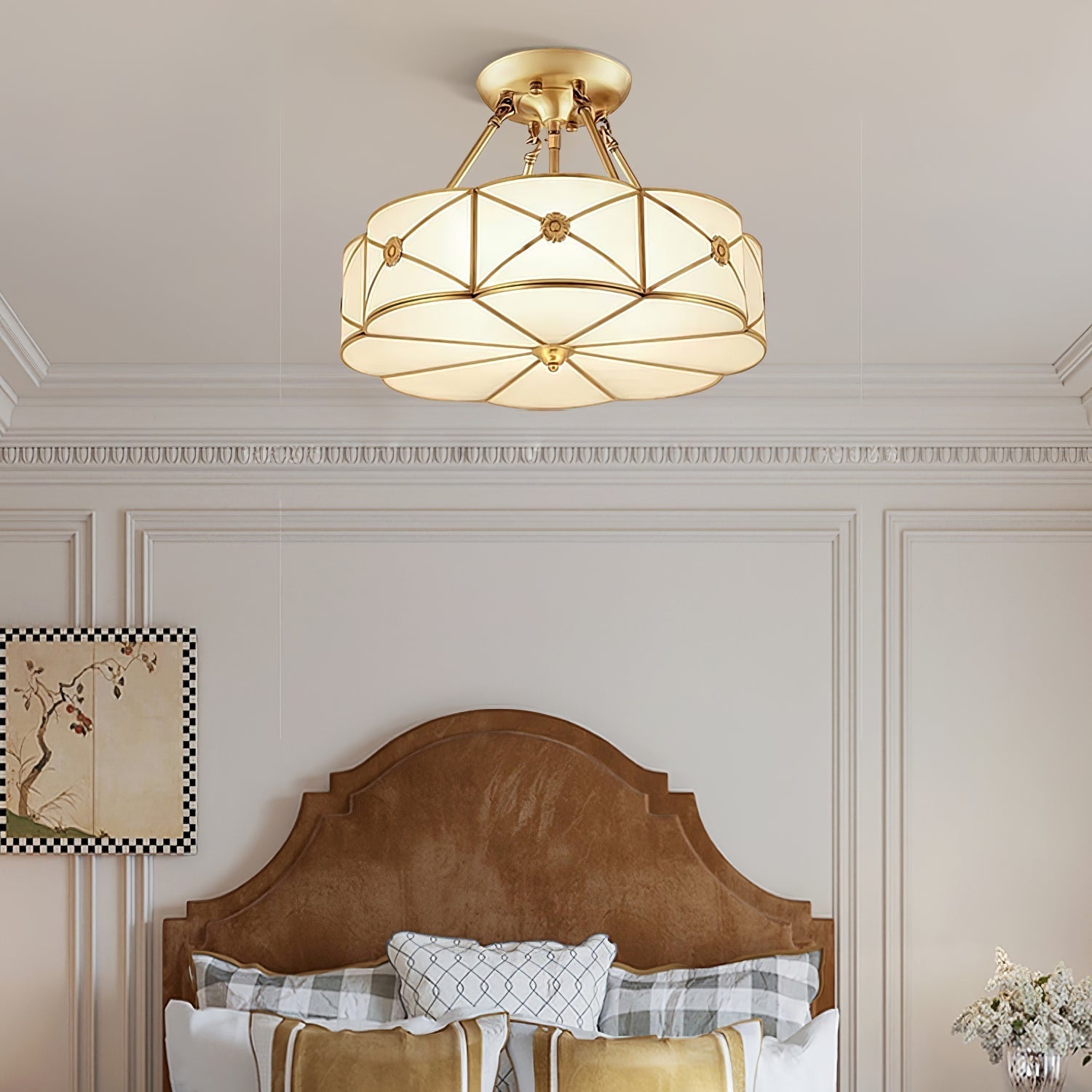 Auralaine Ceiling Lamp Brass Scalloped Frosted Classic
