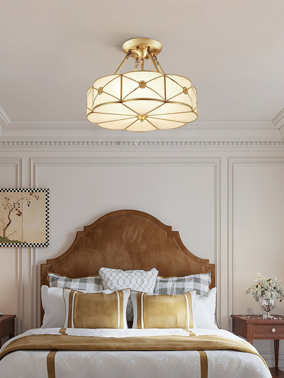 Auralaine Ceiling Lamp Brass Scalloped Frosted Classic