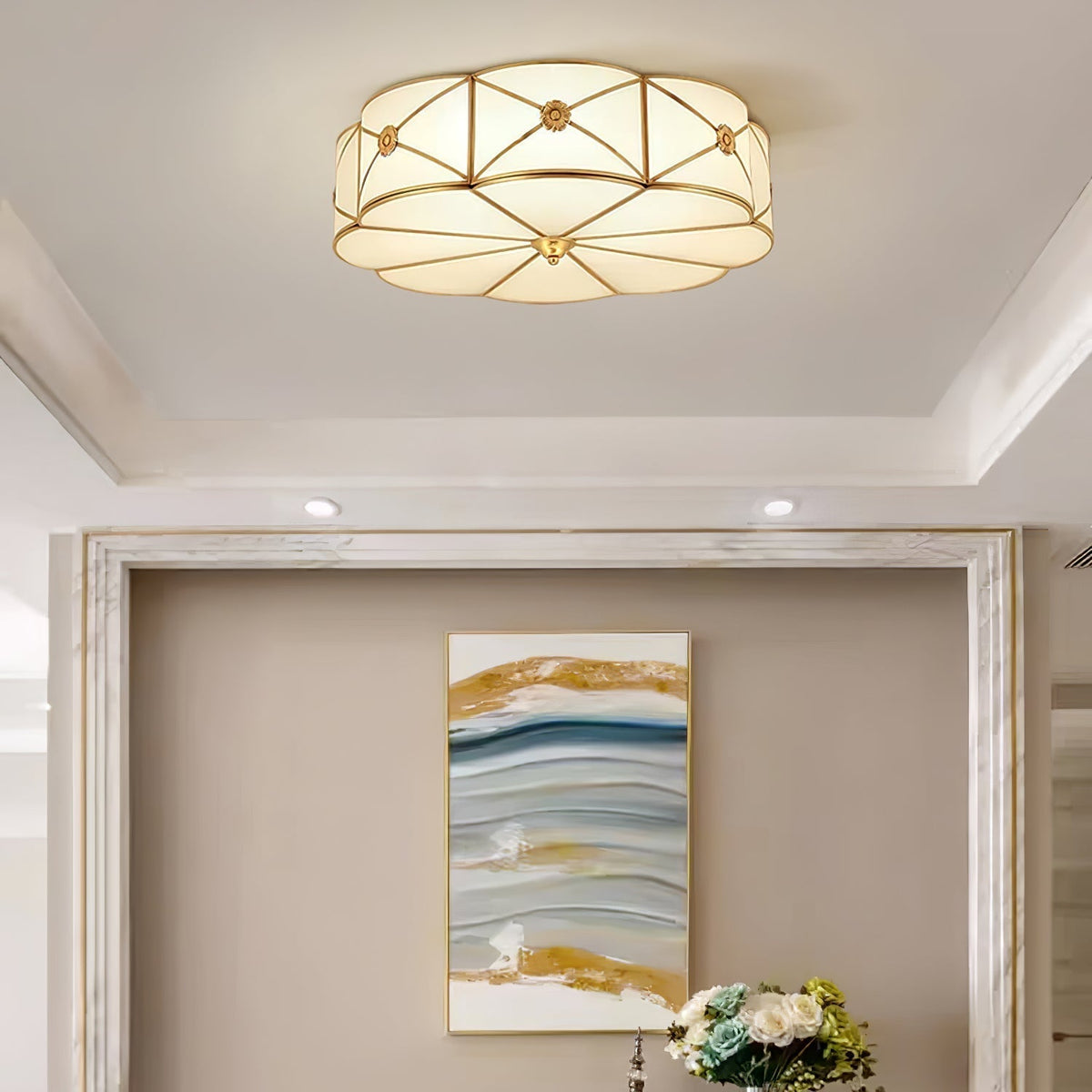 Auralaine Ceiling Lamp Brass Scalloped Frosted Classic