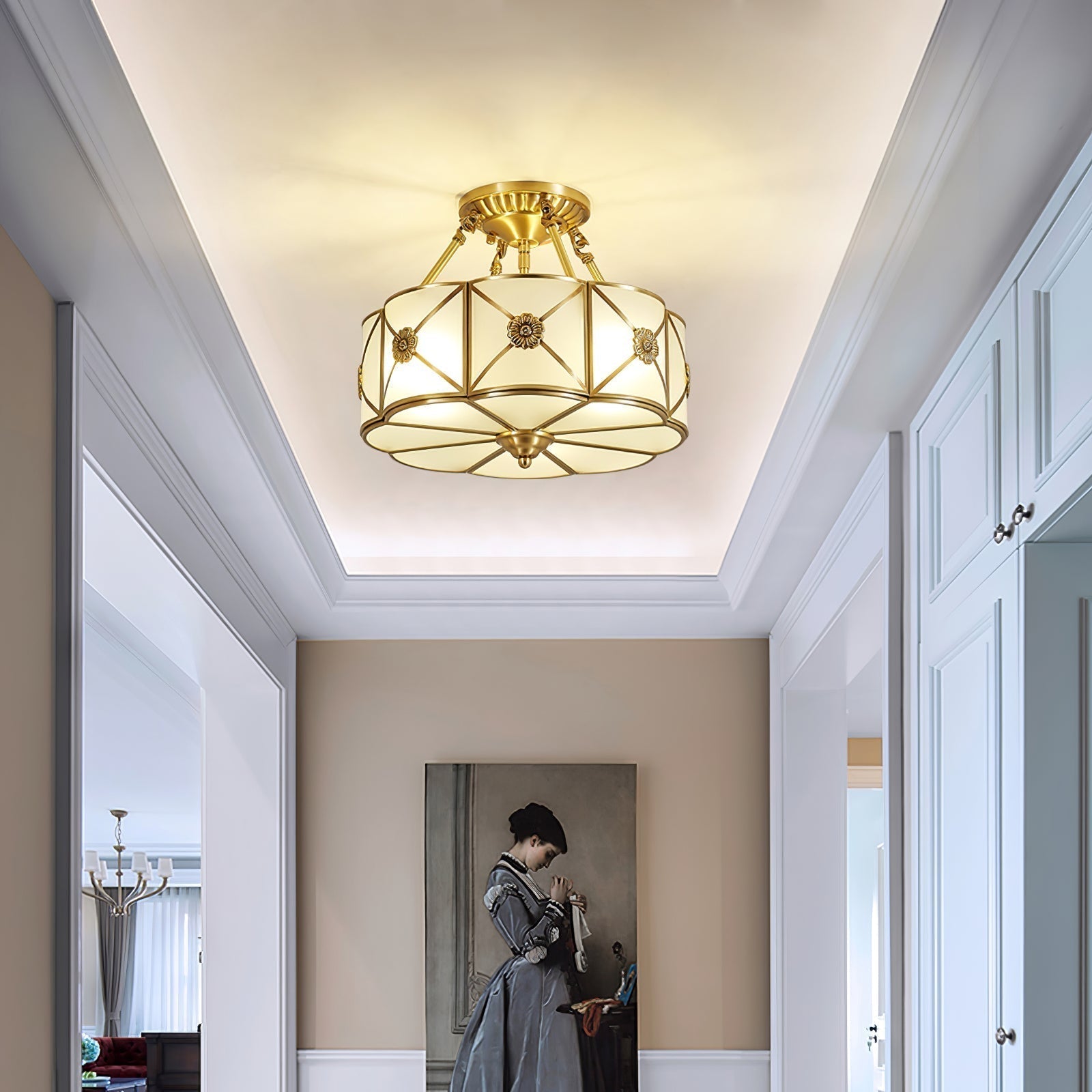 Auralaine Ceiling Lamp Brass Scalloped Frosted Classic