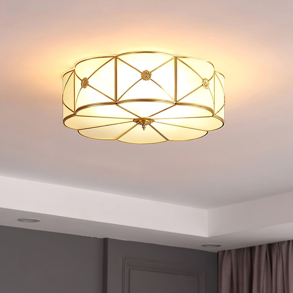 Auralaine Ceiling Lamp Brass Scalloped Frosted Classic