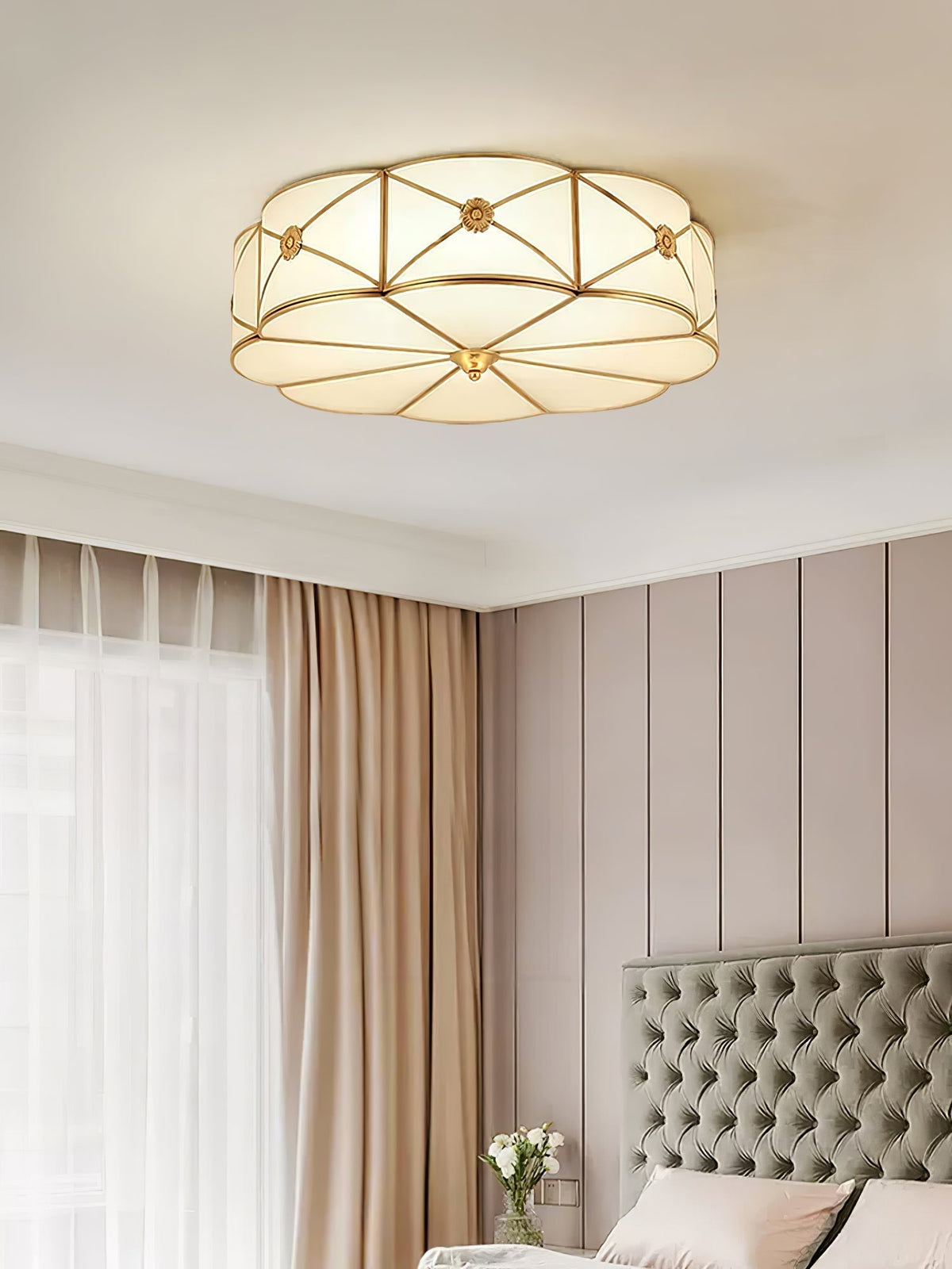 Auralaine Ceiling Lamp Brass Scalloped Frosted Classic