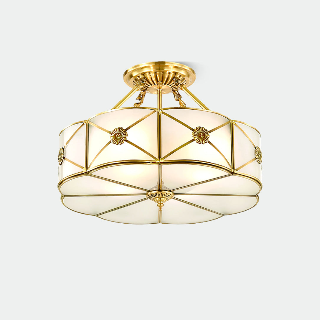 Auralaine Ceiling Lamp Brass Scalloped Frosted Classic