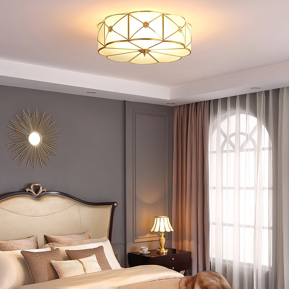 Auralaine Ceiling Lamp Brass Scalloped Frosted Classic