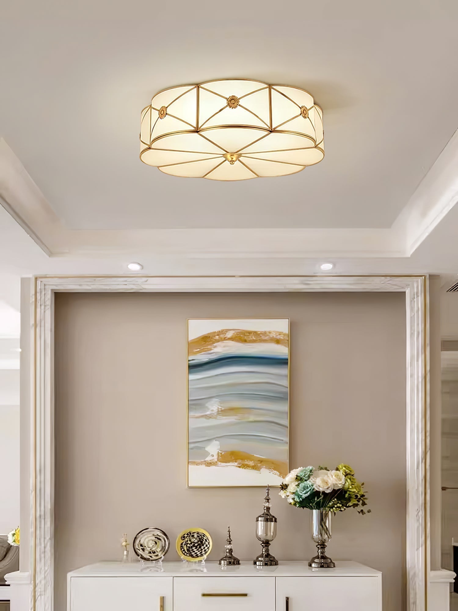 Auralaine Ceiling Lamp Brass Scalloped Frosted Classic