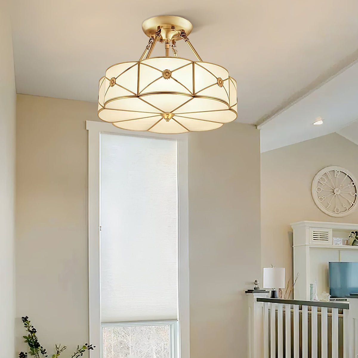 Auralaine Ceiling Lamp Brass Scalloped Frosted Classic