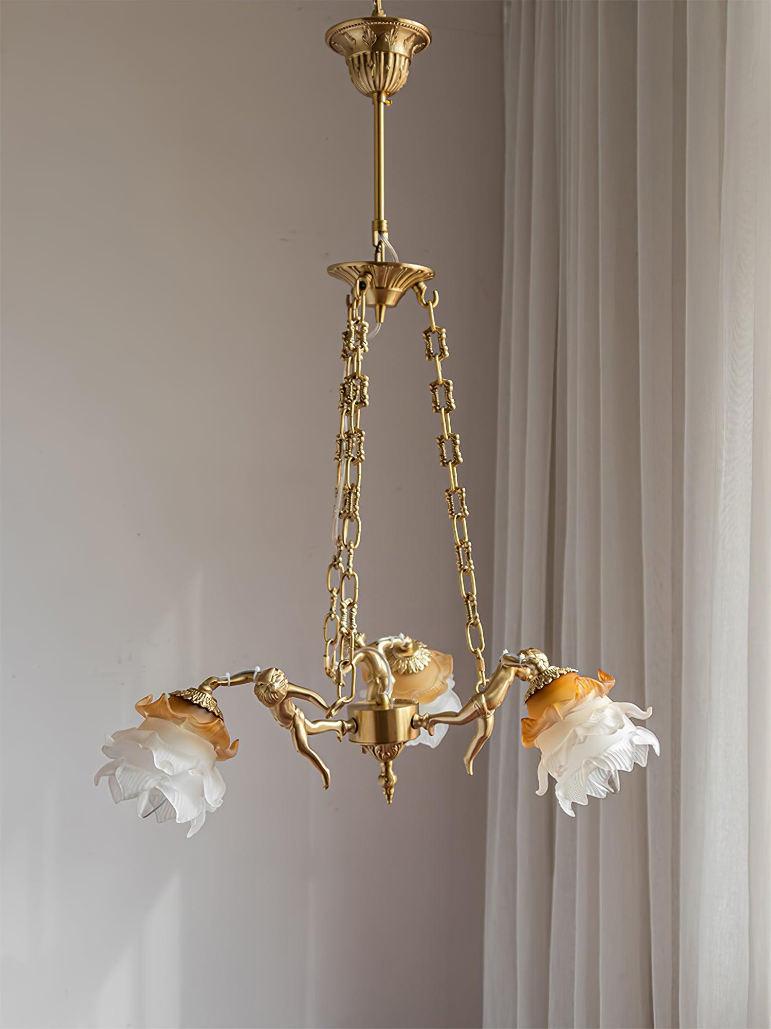 Solisira Chandelier Brass Suspension Floral Vintage