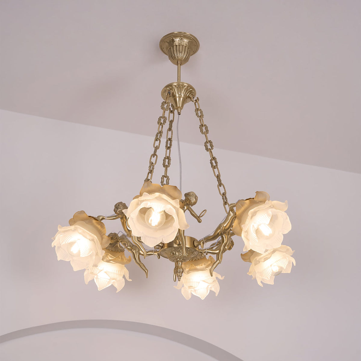 Solisira Chandelier Brass Suspension Floral Vintage