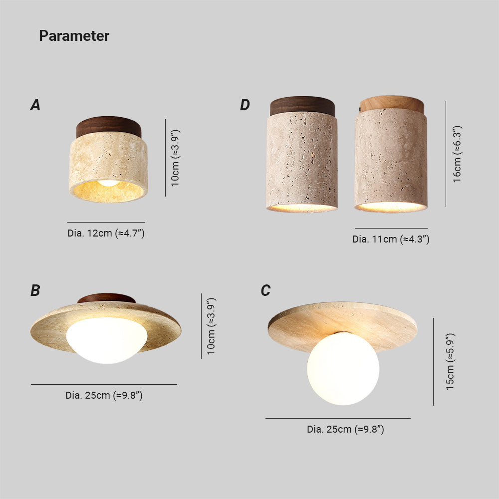 Arisha Retro Stone Wood Flush Mount Ceiling Light Hallway