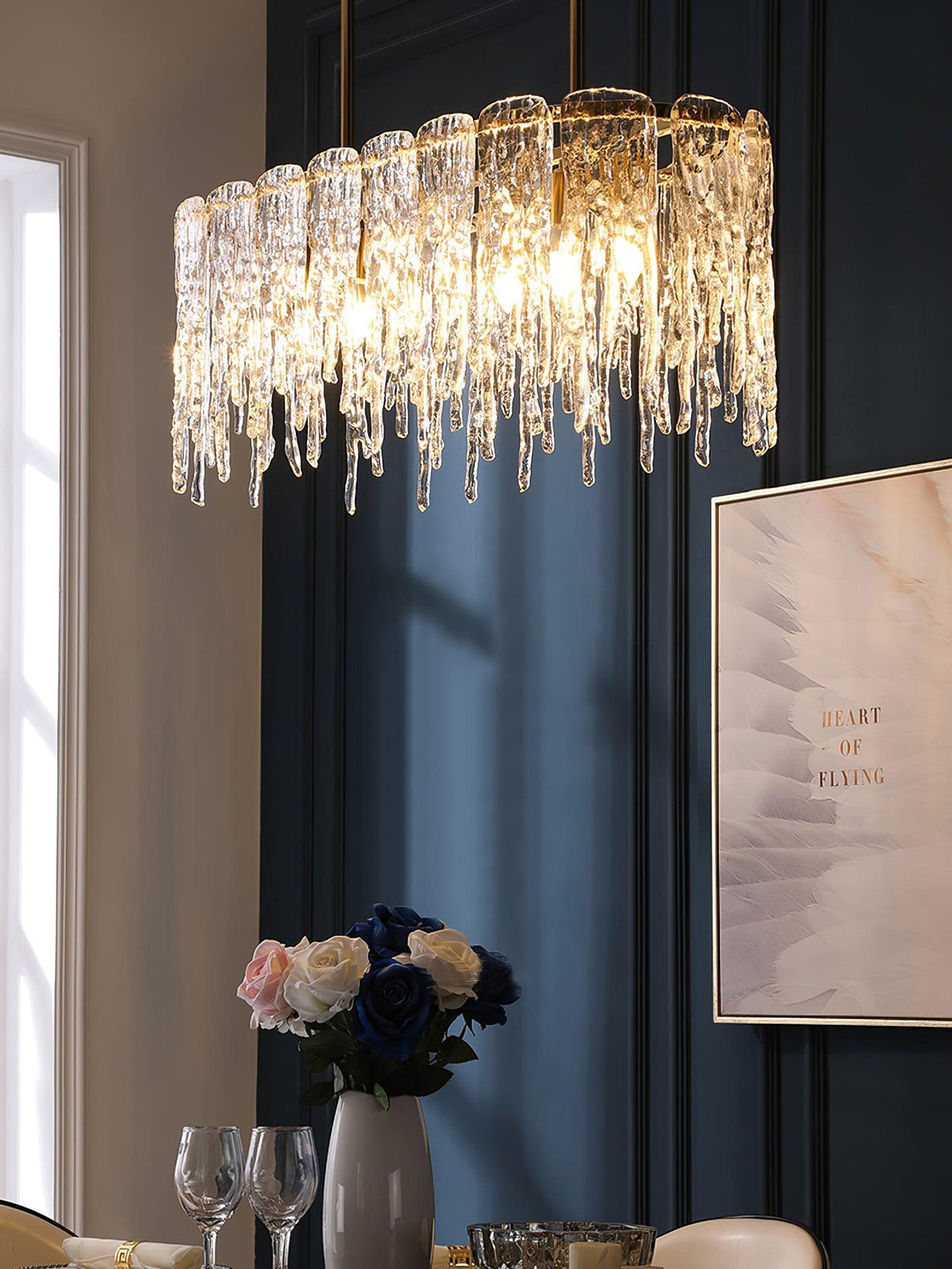 Cathaa Postmodern Luxury Rectangular Icicle Glass Crystal Chandelier