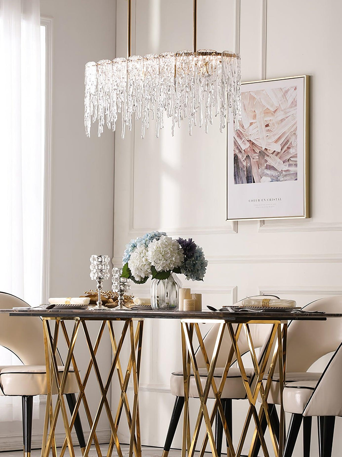 Cathaa Postmodern Luxury Rectangular Icicle Glass Crystal Chandelier