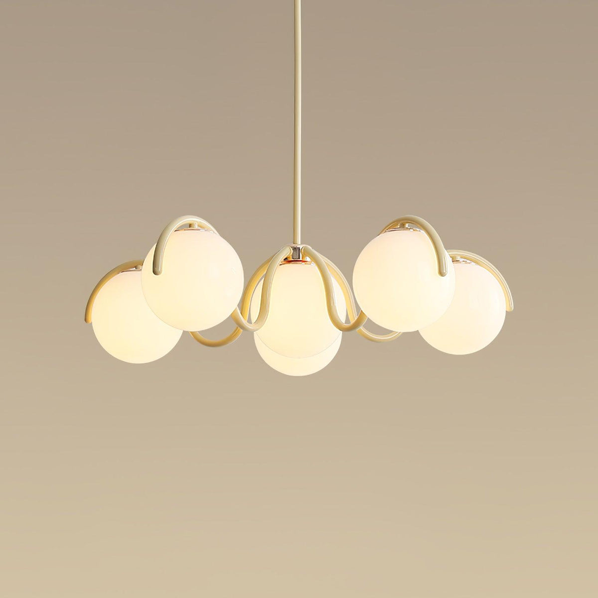 Eireine Chandelier White Glass Globes Curved Frame