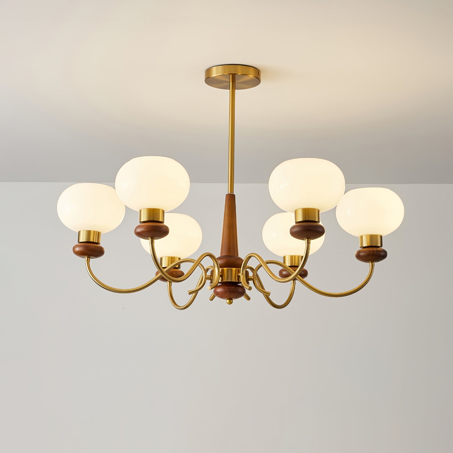 Riniena Chandelier Brass Wood Globe Classic