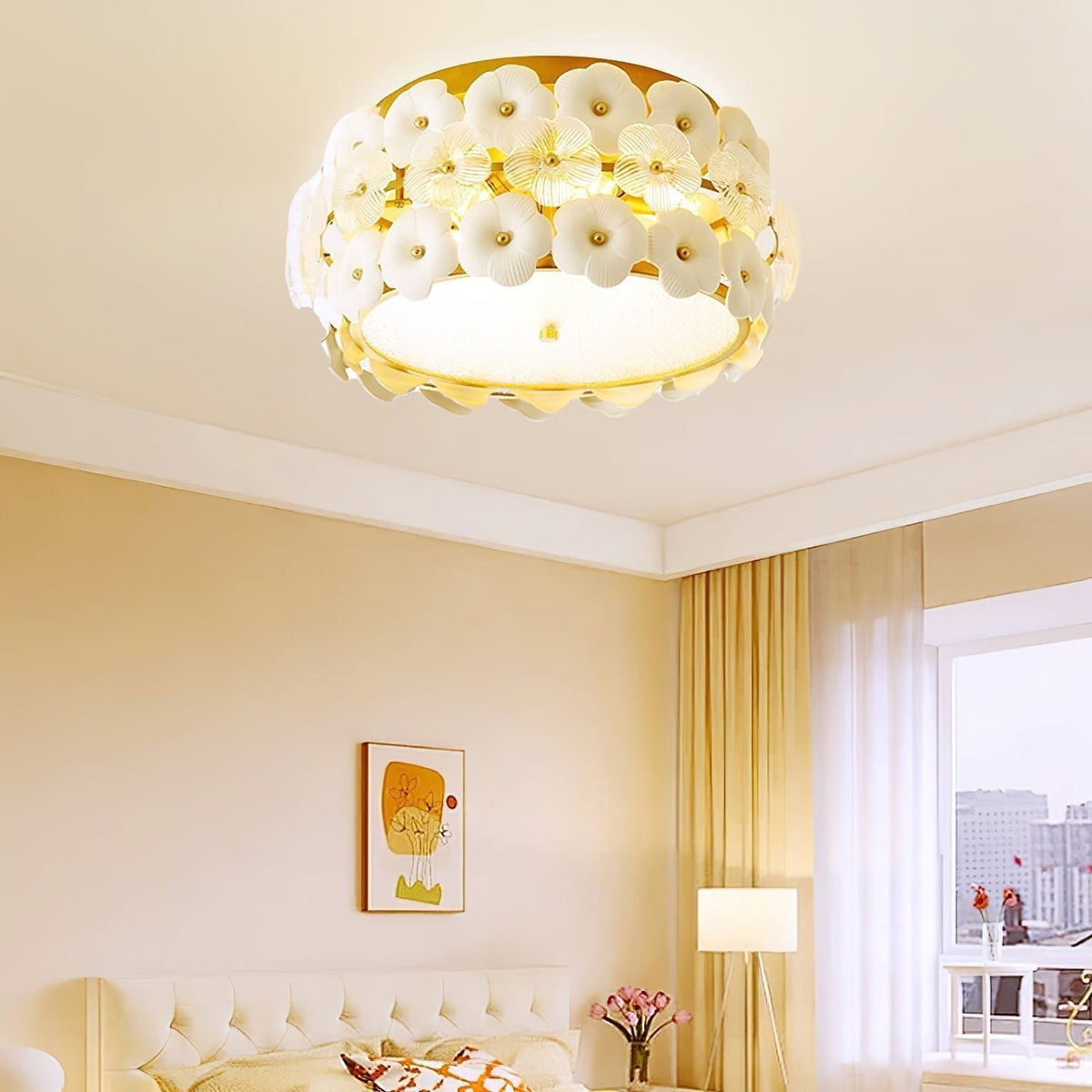 Regina Art Flowers Glass Ceramics Ceiling Lamp