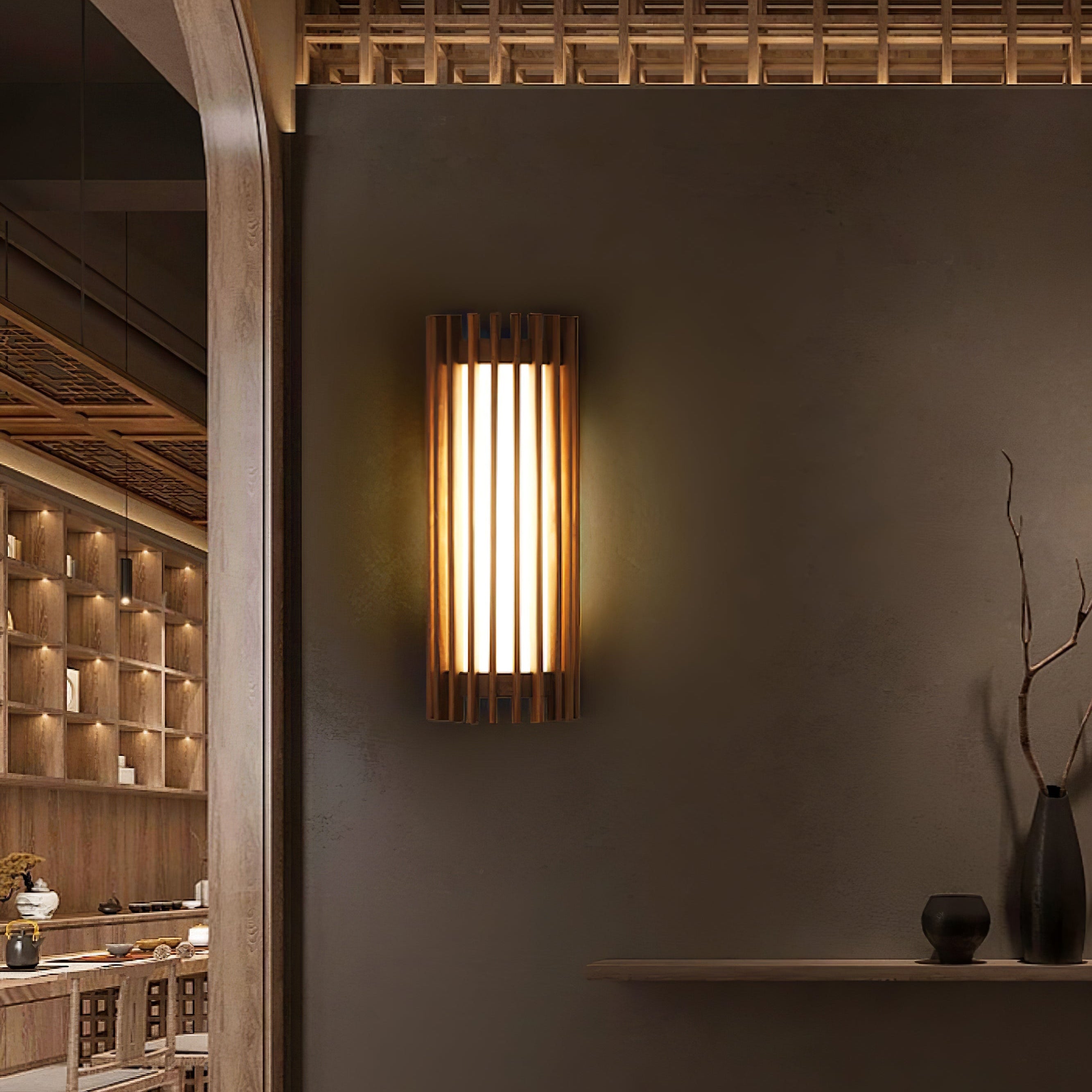 Veyno Wooden Slatted Wall Lamp - Neutral Decor