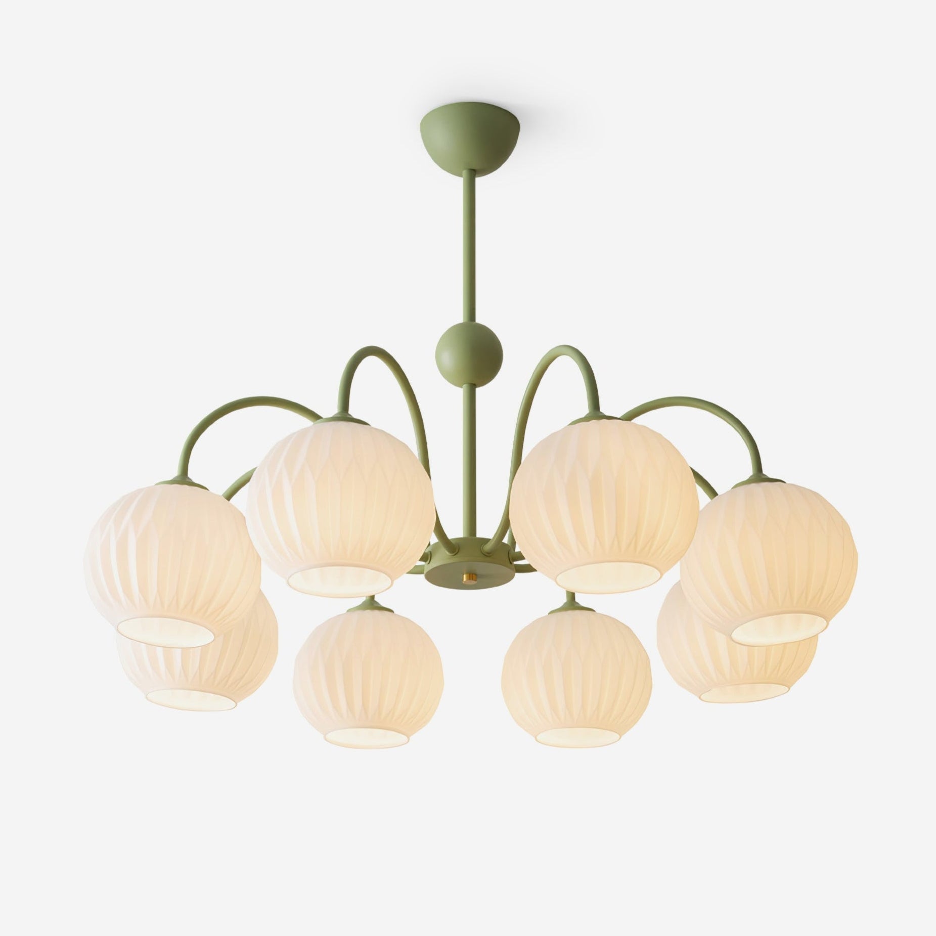 Velaaria Chandelier Green Ribbed Glass Modern 8-Light