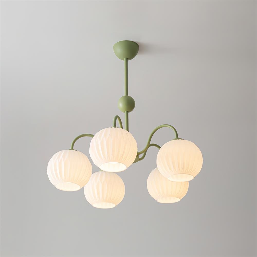 Velaaria Chandelier Green Ribbed Glass Modern 8-Light