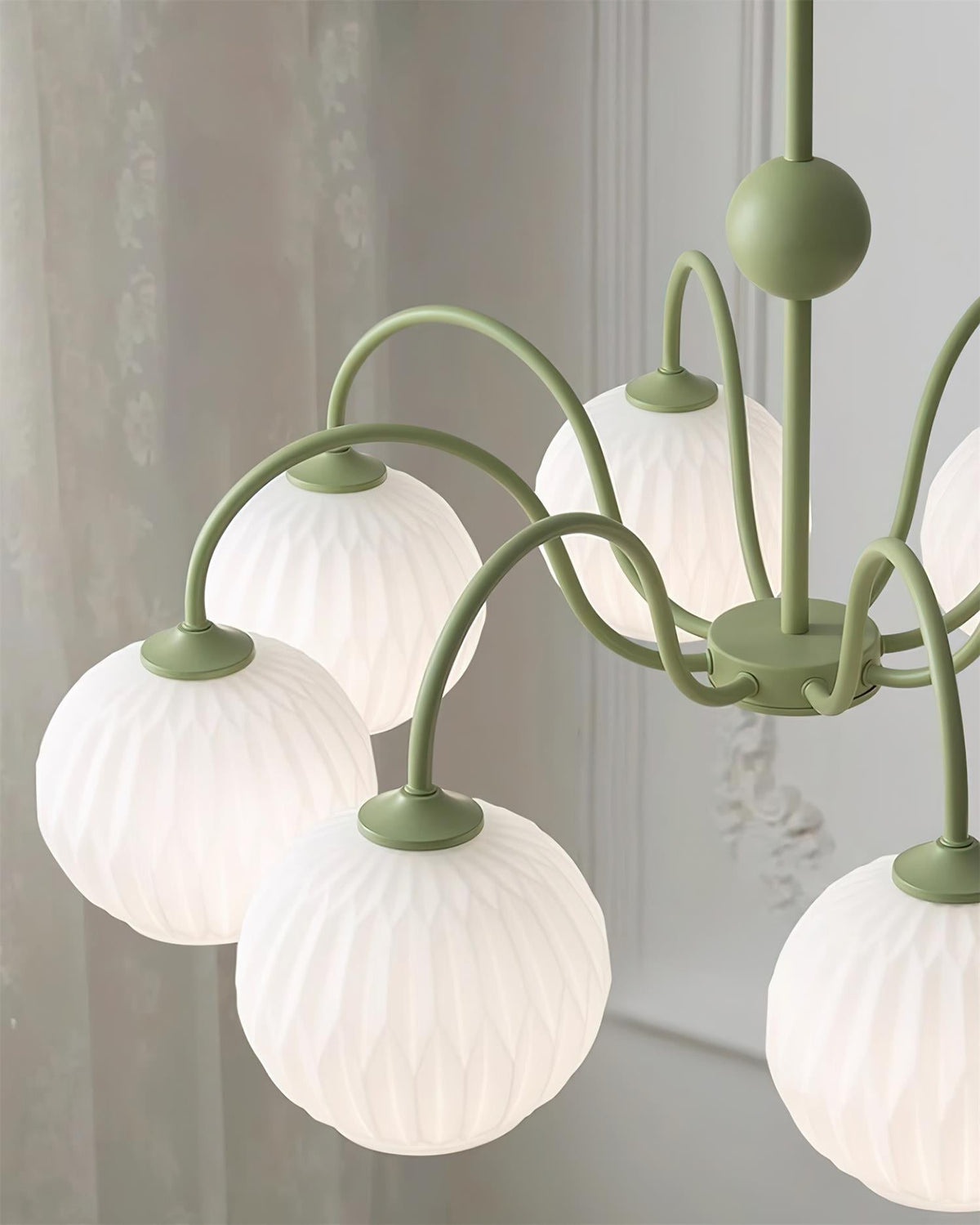 Velaaria Chandelier Green Ribbed Glass Modern 8-Light