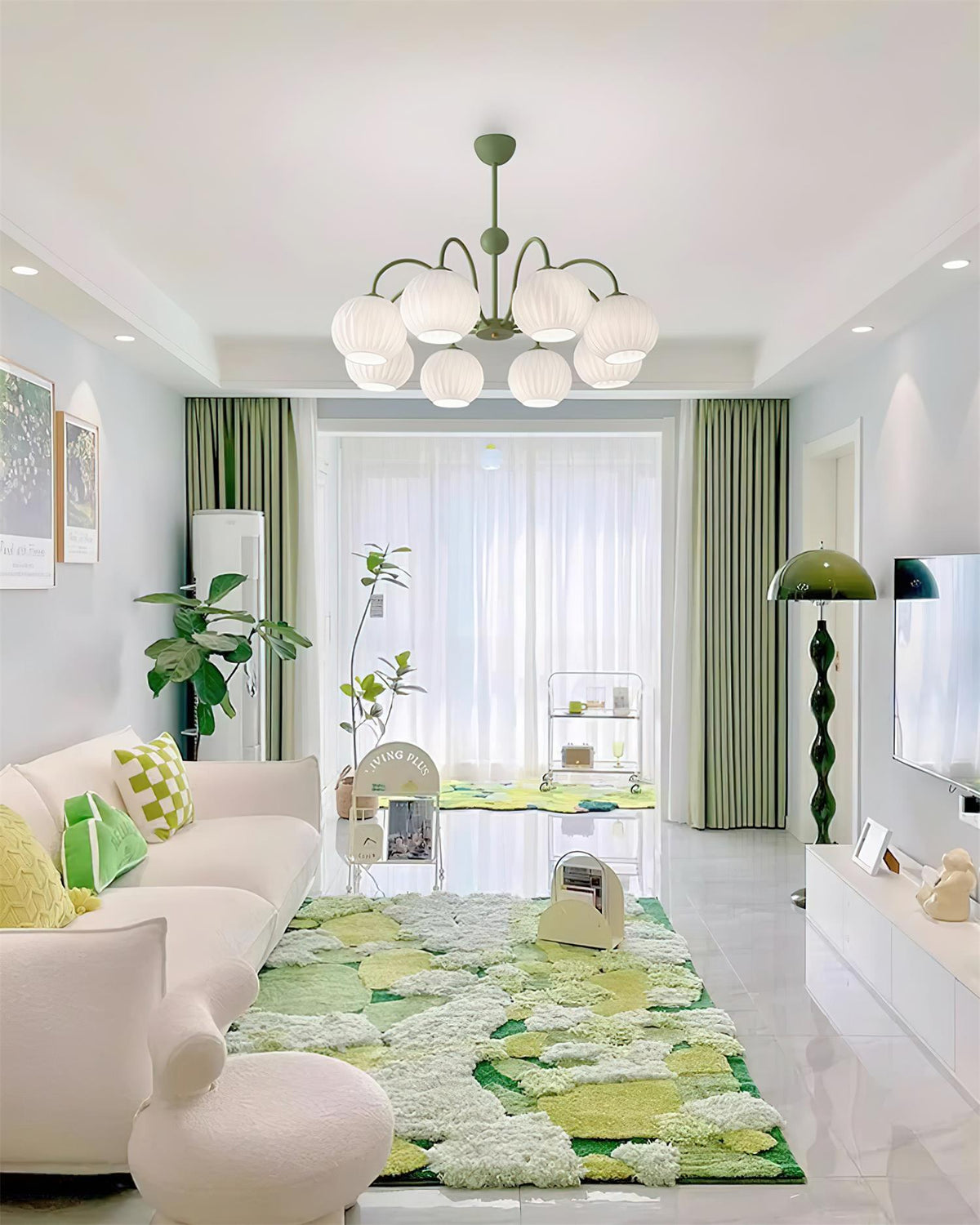 Velaaria Chandelier Green Ribbed Glass Modern 8-Light