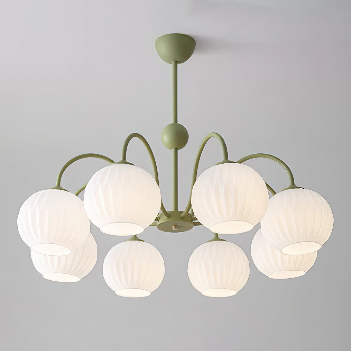 Velaaria Chandelier Green Ribbed Glass Modern 8-Light