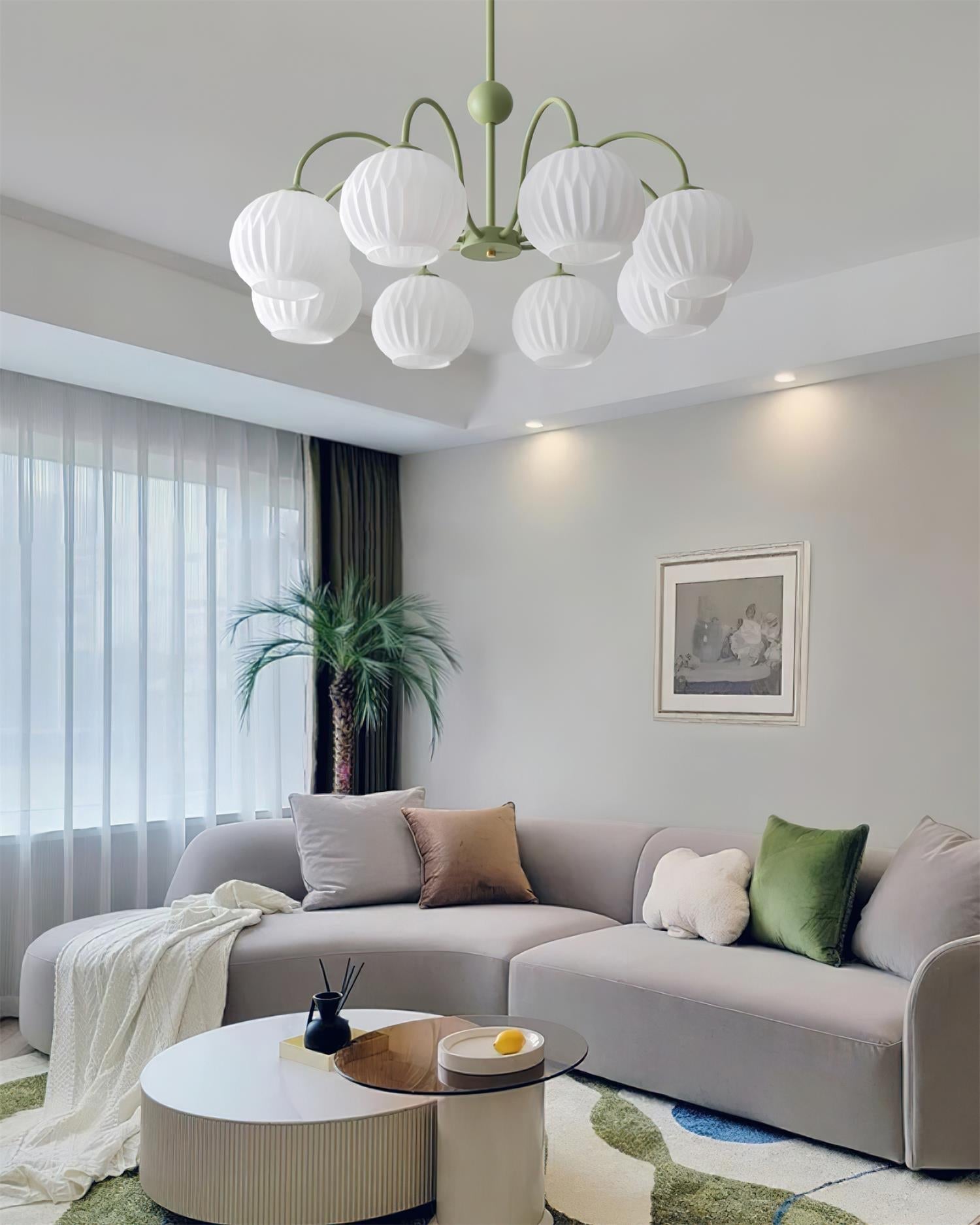 Velaaria Chandelier Green Ribbed Glass Modern 8-Light