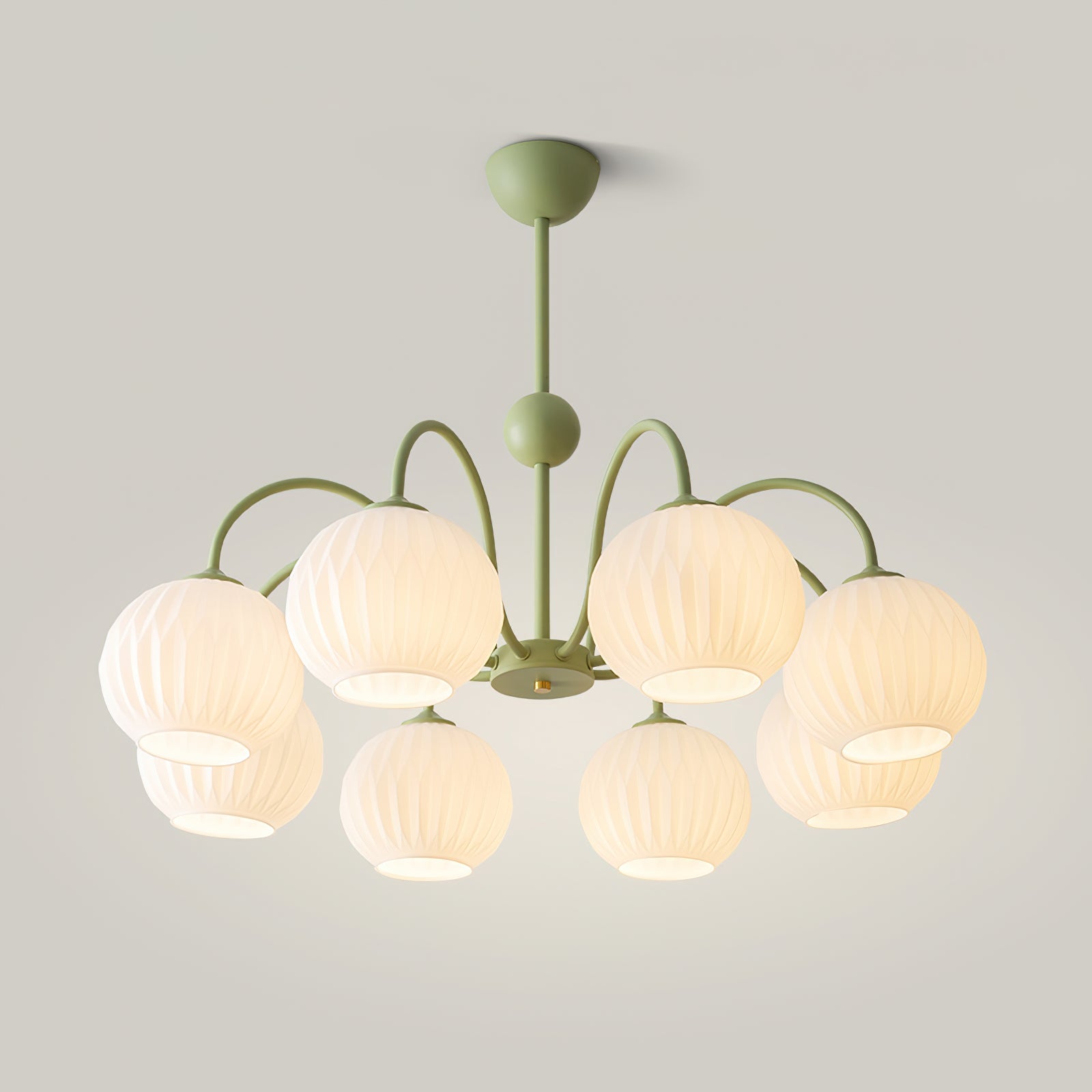 Velaaria Chandelier Green Ribbed Glass Modern 8-Light