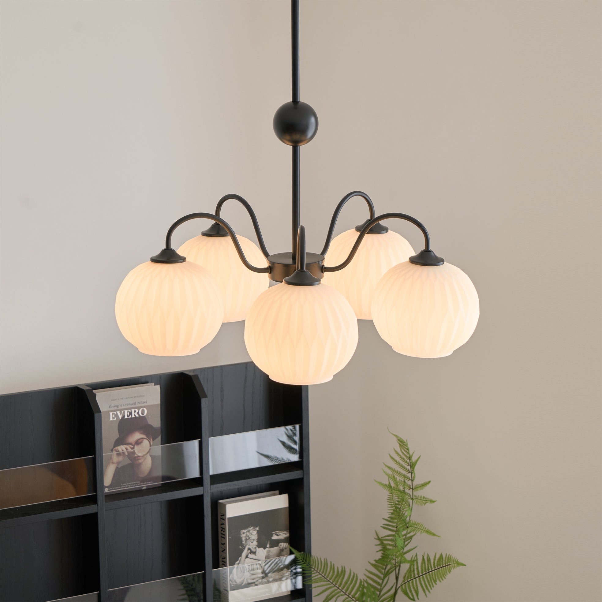 Velaaria Chandelier Green Ribbed Glass Modern 8-Light
