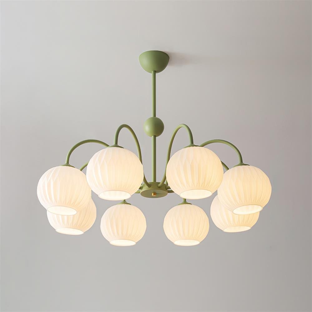 Velaaria Chandelier Green Ribbed Glass Modern 8-Light