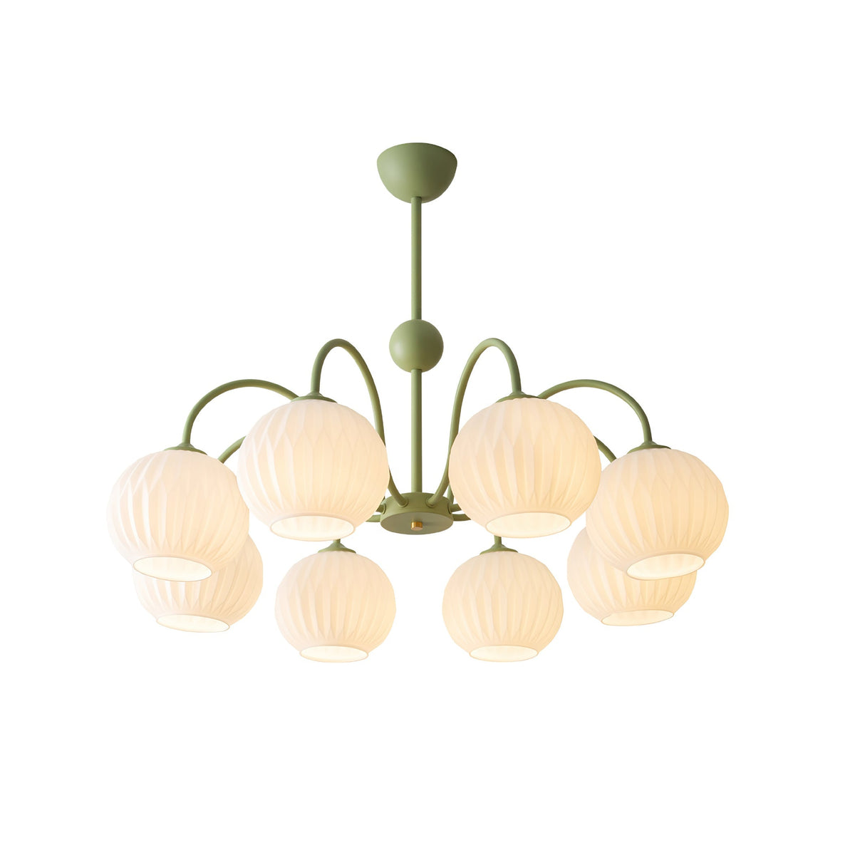 Velaaria Chandelier Green Ribbed Glass Modern 8-Light
