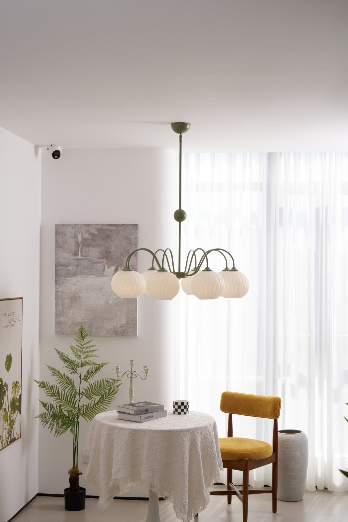 Velaaria Chandelier Green Ribbed Glass Modern 8-Light
