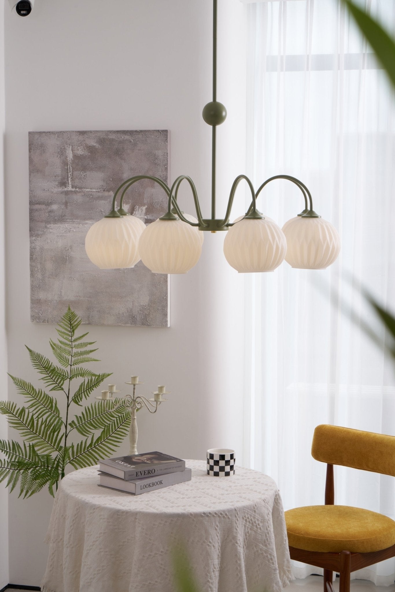 Velaaria Chandelier Green Ribbed Glass Modern 8-Light