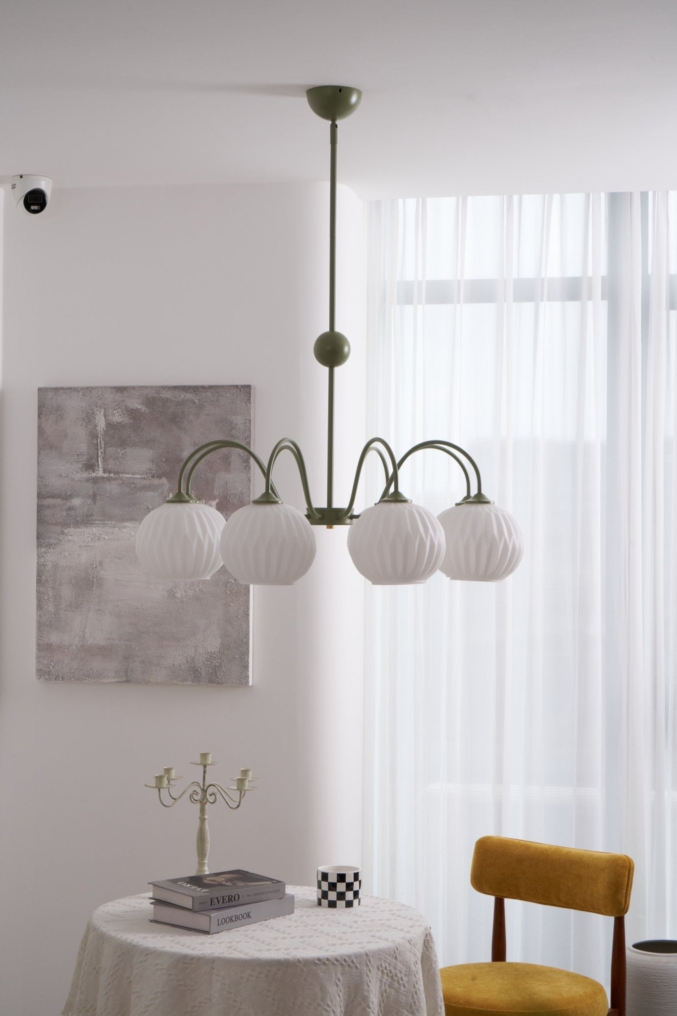 Velaaria Chandelier Green Ribbed Glass Modern 8-Light