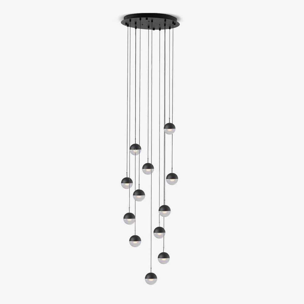 Solara Pendant Lamp Steel Glass Multi Drop Minimalist Staircase - Neutral Decor