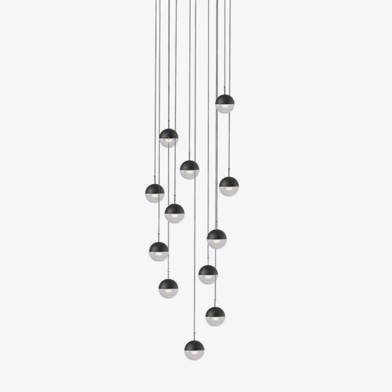 Solara Pendant Lamp Steel Glass Multi Drop Minimalist Staircase - Neutral Decor