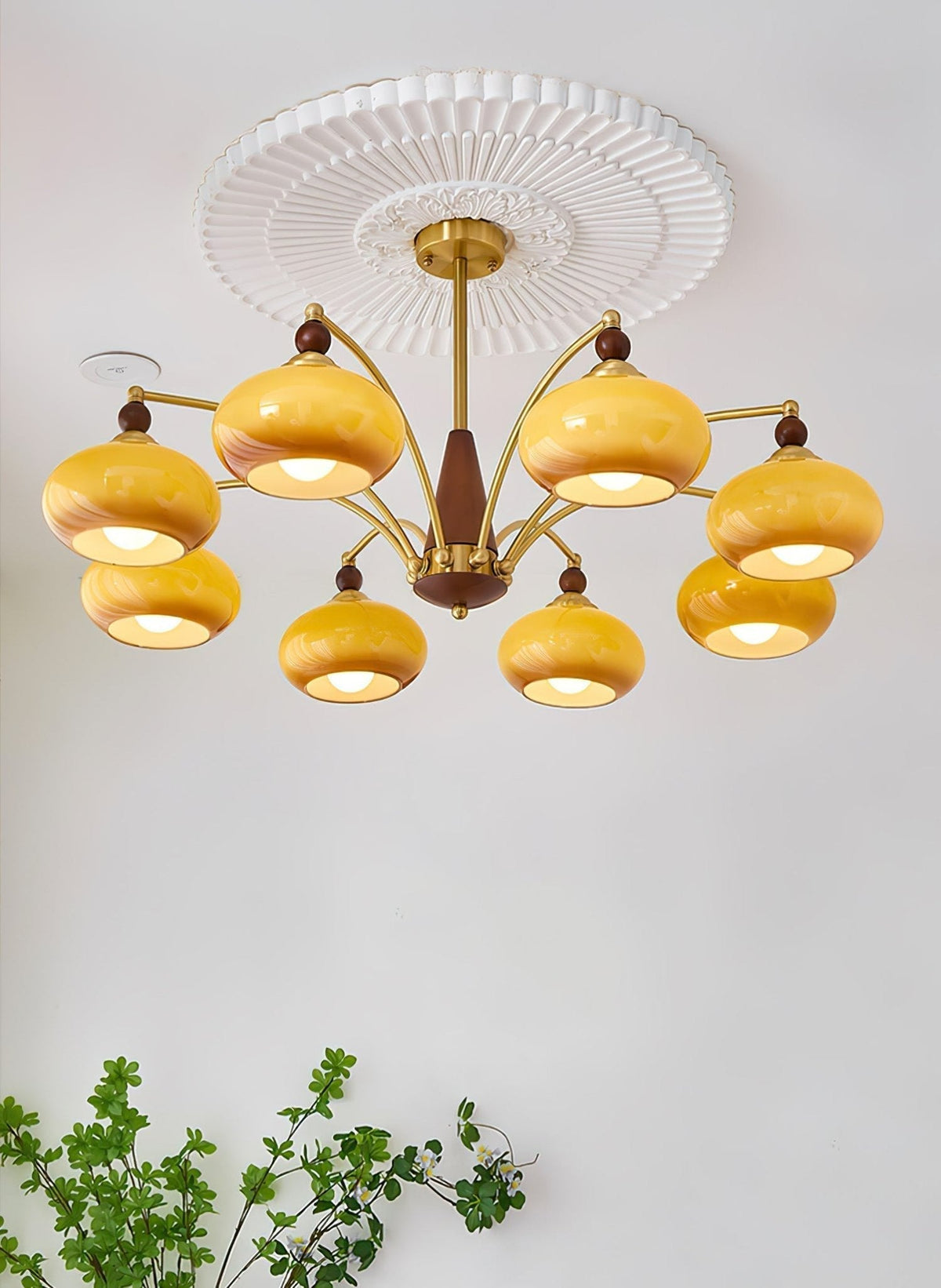 Vevely Pendant Lamp Retro Yellow Glass Brass